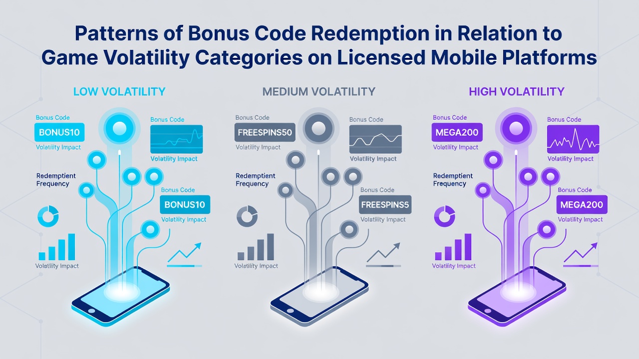 Analytics dashboard screenshot showing bonus redemption heatmaps segmented by low, medium, and high volatility mobile slot categories