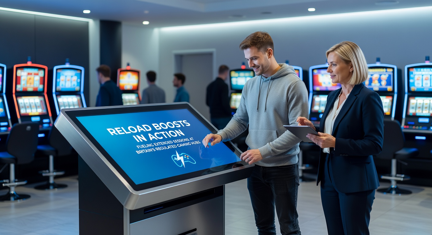 Close-up of a mobile casino screen showing a successful reload bonus activation, with deposit confirmation and extra credits highlighted amid colorful slot graphics