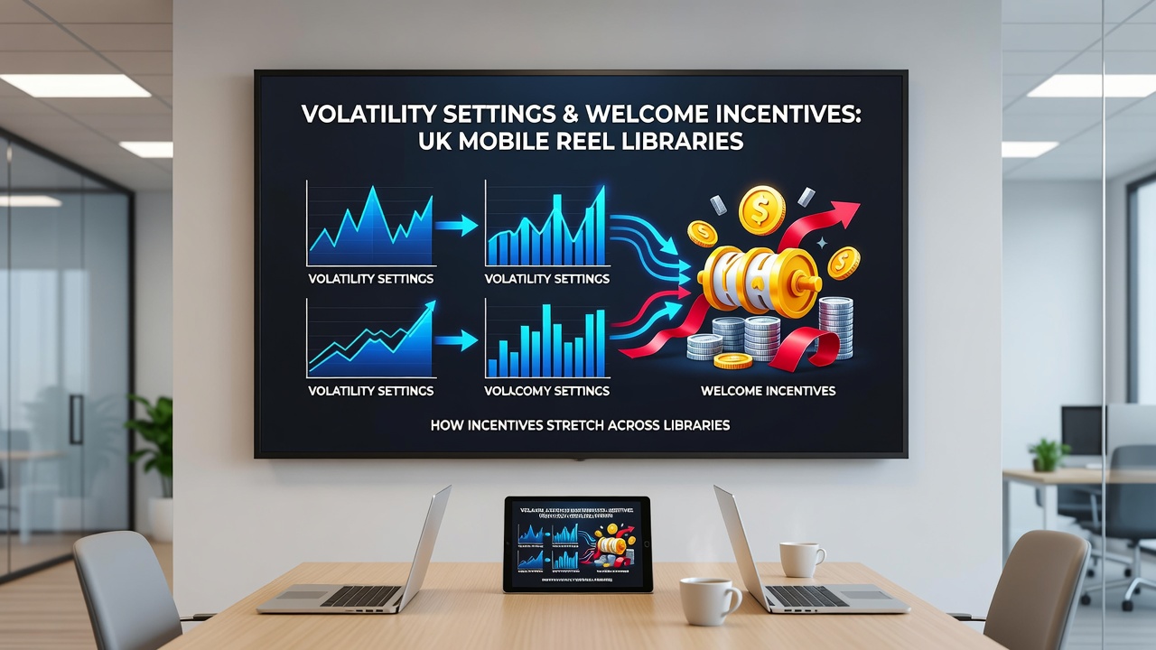 Mobile device screen showing UK slot library with volatility filters applied to welcome bonus eligible games